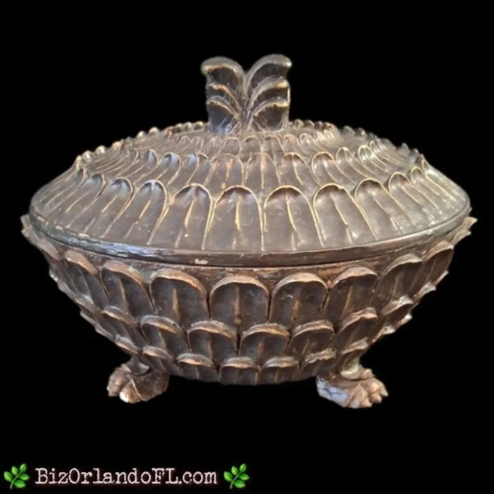 VINTAGE: Rare Pineapple Three-Footed Bowl with Lid / Lined with Red Velvet *HTF*